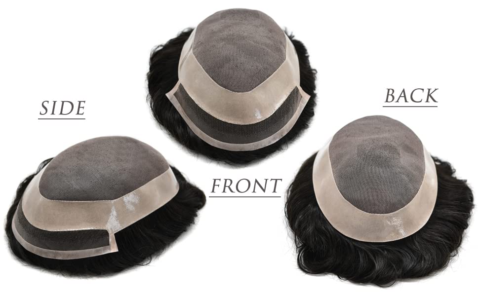 SINGA HAIR Mens Toupee Human Hair Piece Durable Fine Mono Lace Front with Poly NPU Around Natural Wig Hairpieces Human Hair Replacement System for Men