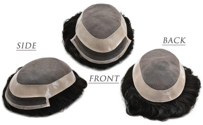 SINGA HAIR Mens Toupee Human Hair Piece Durable Fine Mono Lace Front with Poly NPU Around Natural Wig Hairpieces Human Hair Replacement System for Men