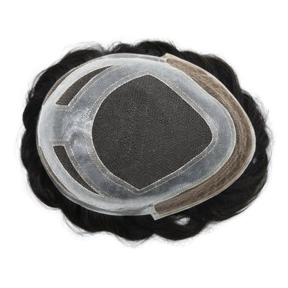 SINGA HAIR Fine Mono Mens Hair Pieces French Lace Front Men Toupee Poly Skin Hair Replacement System for Men