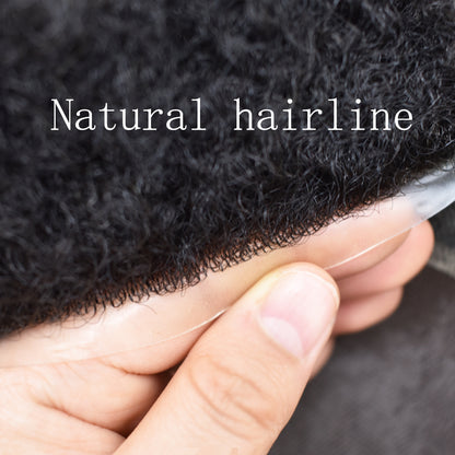 SINGA HAIR US STOCK Afro Toupee For Black Men Fine Mono Men Wave Hair Unit Clear Poly Around Kinky Curly Hairpiece