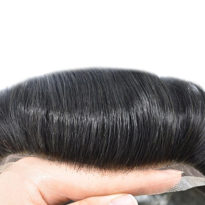 SINGA HAIR Fine Mono Mens Hair Pieces French Lace Front Men Toupee Poly Skin Hair Replacement System for Men
