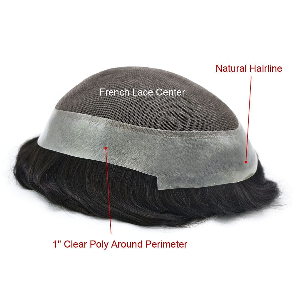 SINGA HAIR US Stock Human Hairpiece French Lace Mens Toupee Poly Skin Around Mens Hair System
