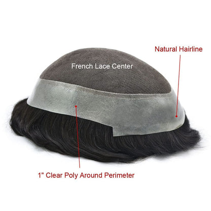 SINGA HAIR US Stock Human Hairpiece French Lace Mens Toupee Poly Skin Around Mens Hair System