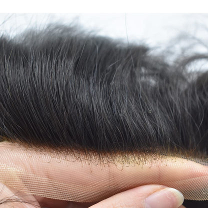 SINGA HAIR Mens Toupee Human Hair Piece Durable Fine Mono Lace Front with Poly NPU Around Natural Wig Hairpieces Human Hair Replacement System for Men