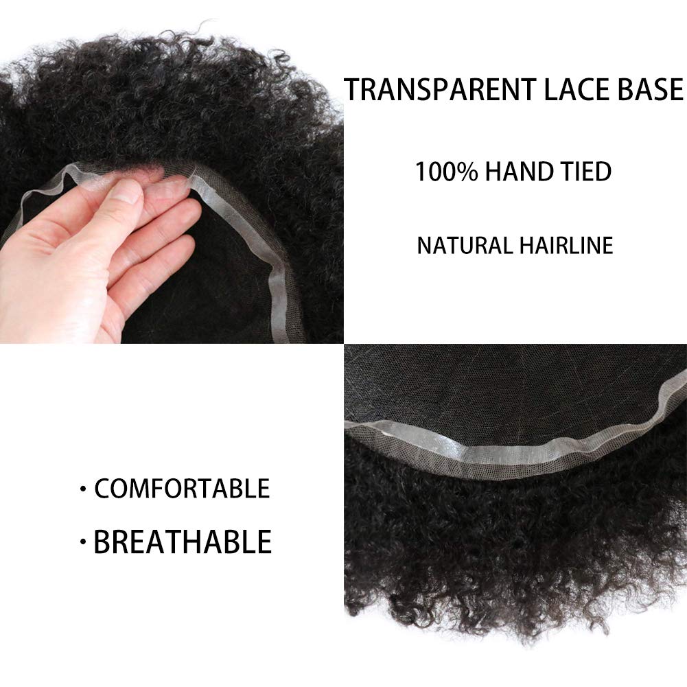 SINGA HAIR Afro Kinky Curly Hairpieces for Man Full French Lace Hair Units Mens Hairpiece Afro Brazilian Human Hair Replacement System for Men