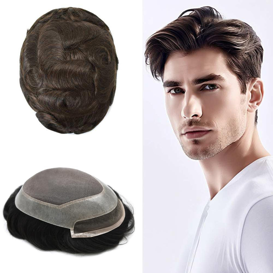 SINGA HAIR Mens Toupee Hair Pieces Lace Front Hair Unit Durable Fine Monofilament Hair Systems For Men Bleached Knots Natural Hairline