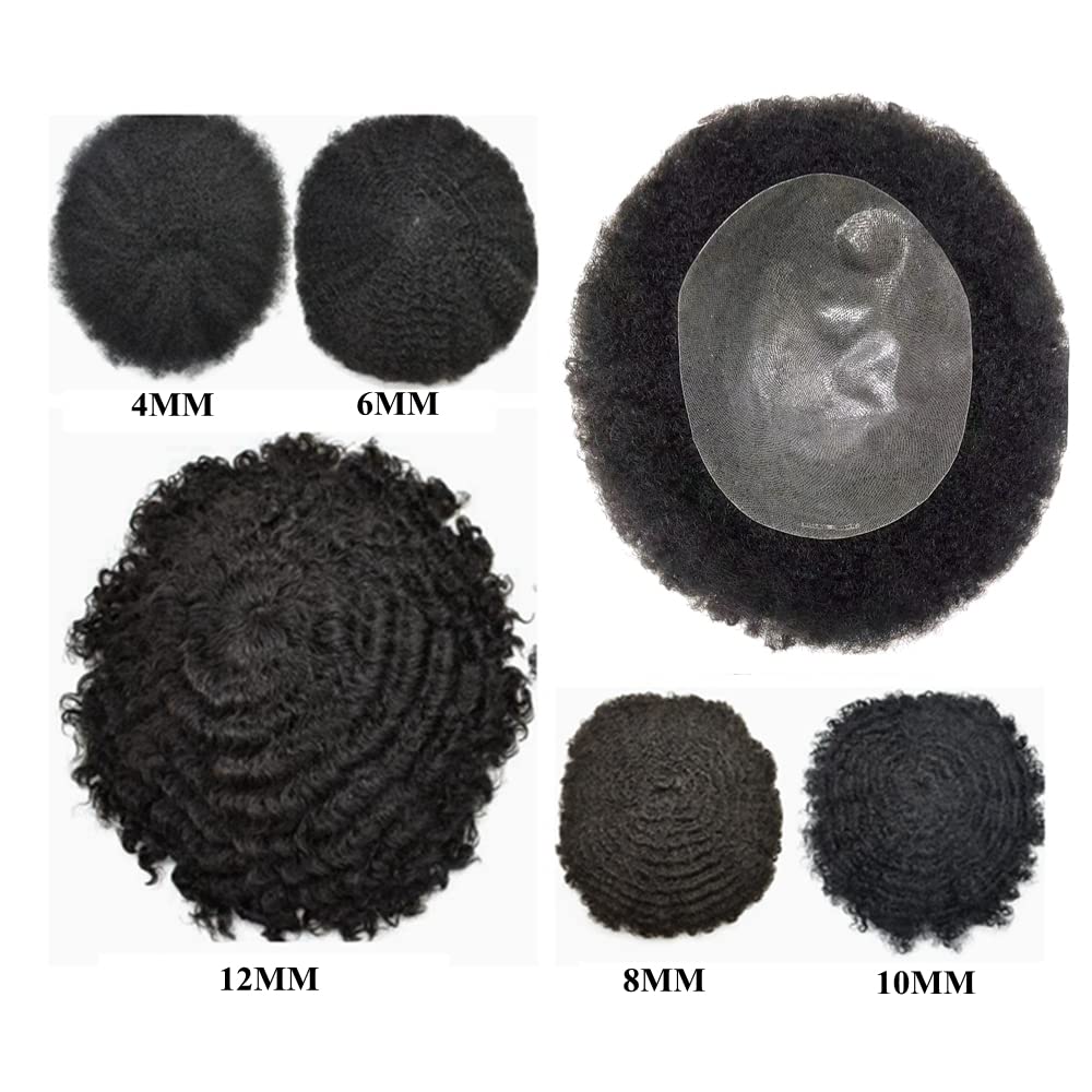 SINGA HAIR Afro Toupee For Black Men Human Hair Replacement System Units 0.12mm Durable Full Poly Skin Mens Hairpiece African American Mens Weave Hair Units