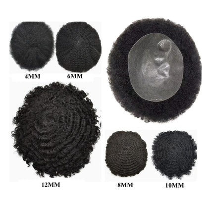 SINGA HAIR Afro Toupee For Black Men Human Hair Replacement System Units 0.12mm Durable Full Poly Skin Mens Hairpiece African American Mens Weave Hair Units