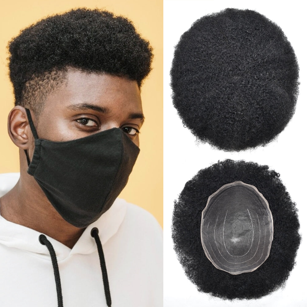 SINGA HAIR US STOCK Afro Curly Toupee For Black Men Full Swiss Super Welded Lace Hair Units for African American Men Hairpieces