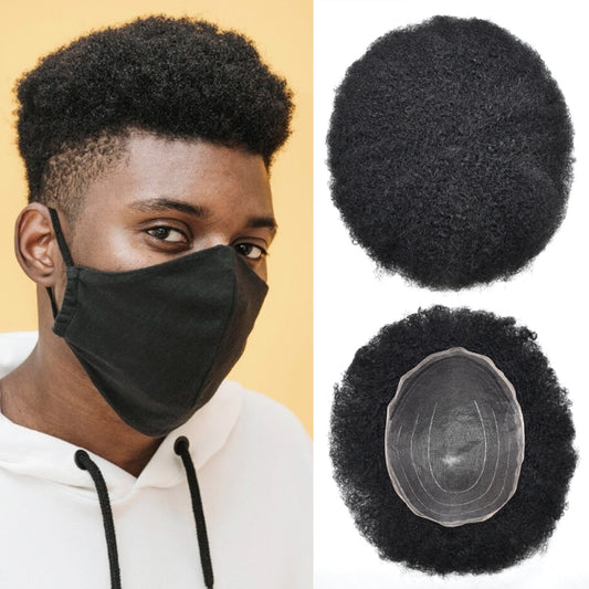 SINGA HAIR US STOCK Afro Curly Toupee For Black Men Full Swiss Super Welded Lace Hair Units for African American Men Hairpieces