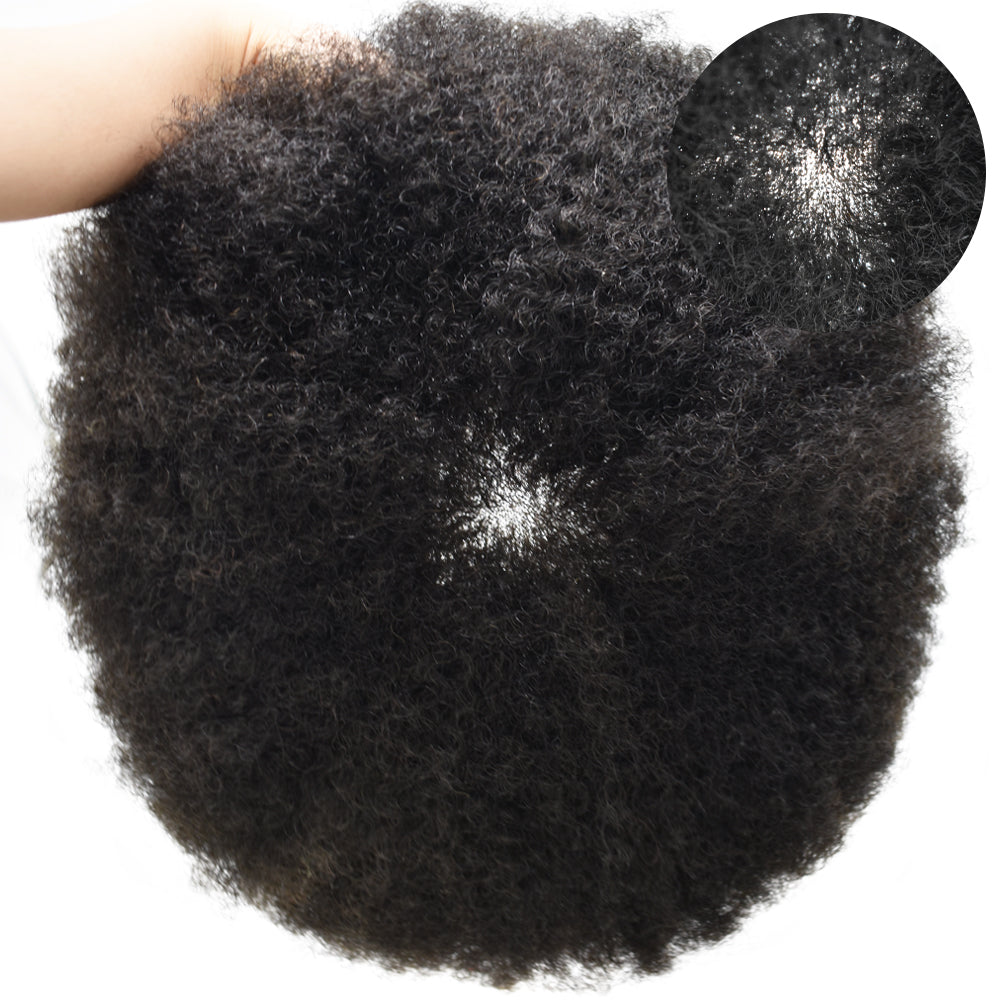 SINGA HAIR US STOCK Afro Toupee For Black Men Fine Mono Men Wave Hair Unit Clear Poly Around Kinky Curly Hairpiece