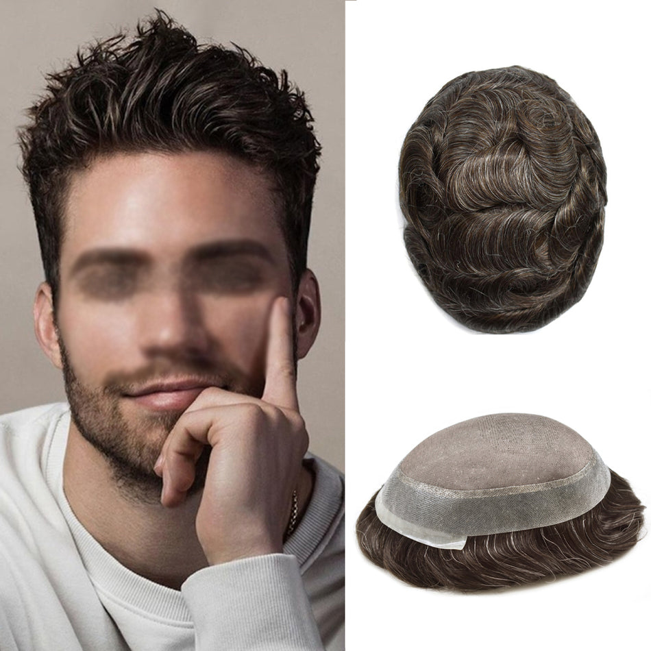 SINGA HAIR Mens Toupee Real Human Hair System for Men Fine Monofilament with Poly Skin Hairpieces for Men