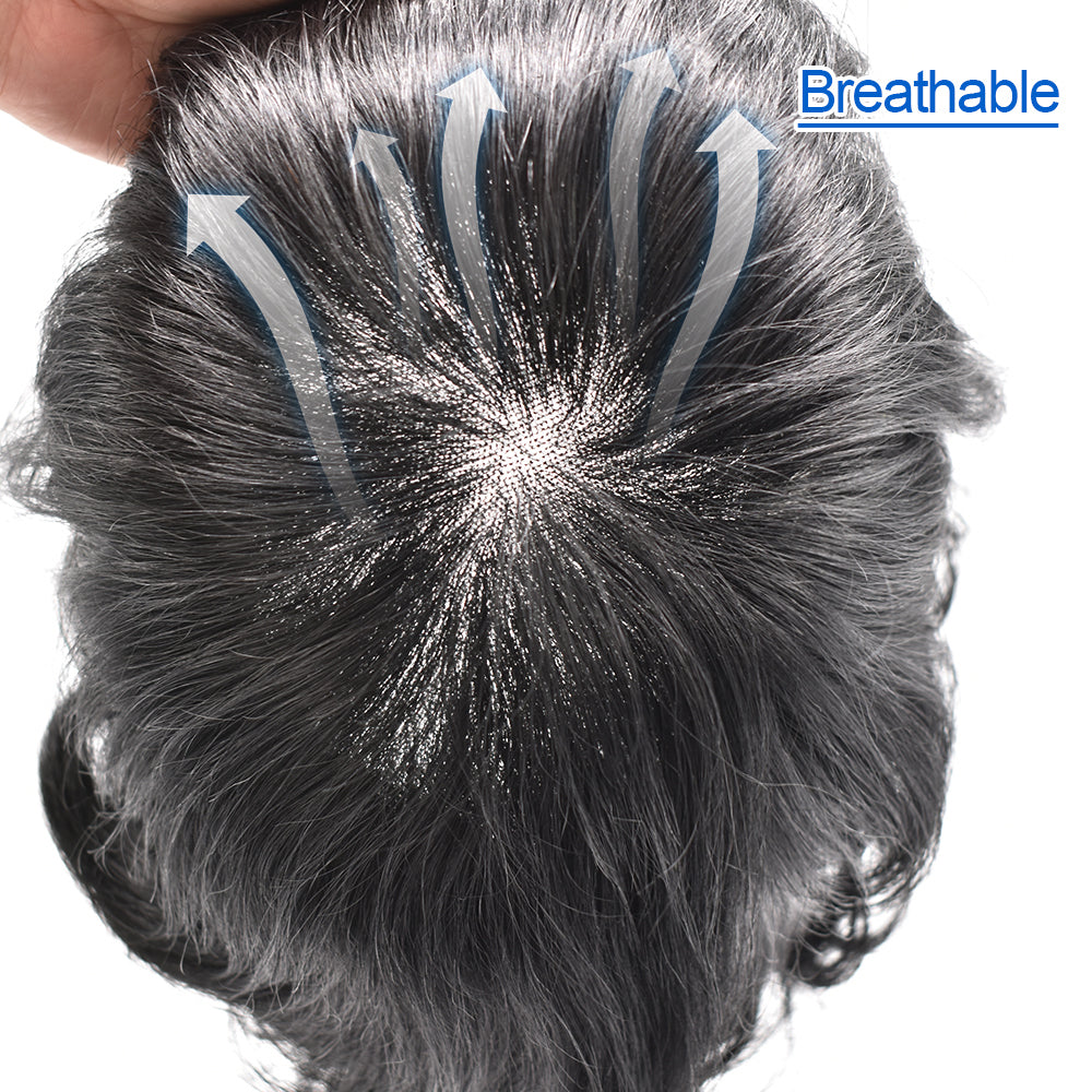 SINGA HAIR US Stock Human Hairpiece French Lace Mens Toupee Poly Skin Around Mens Hair System