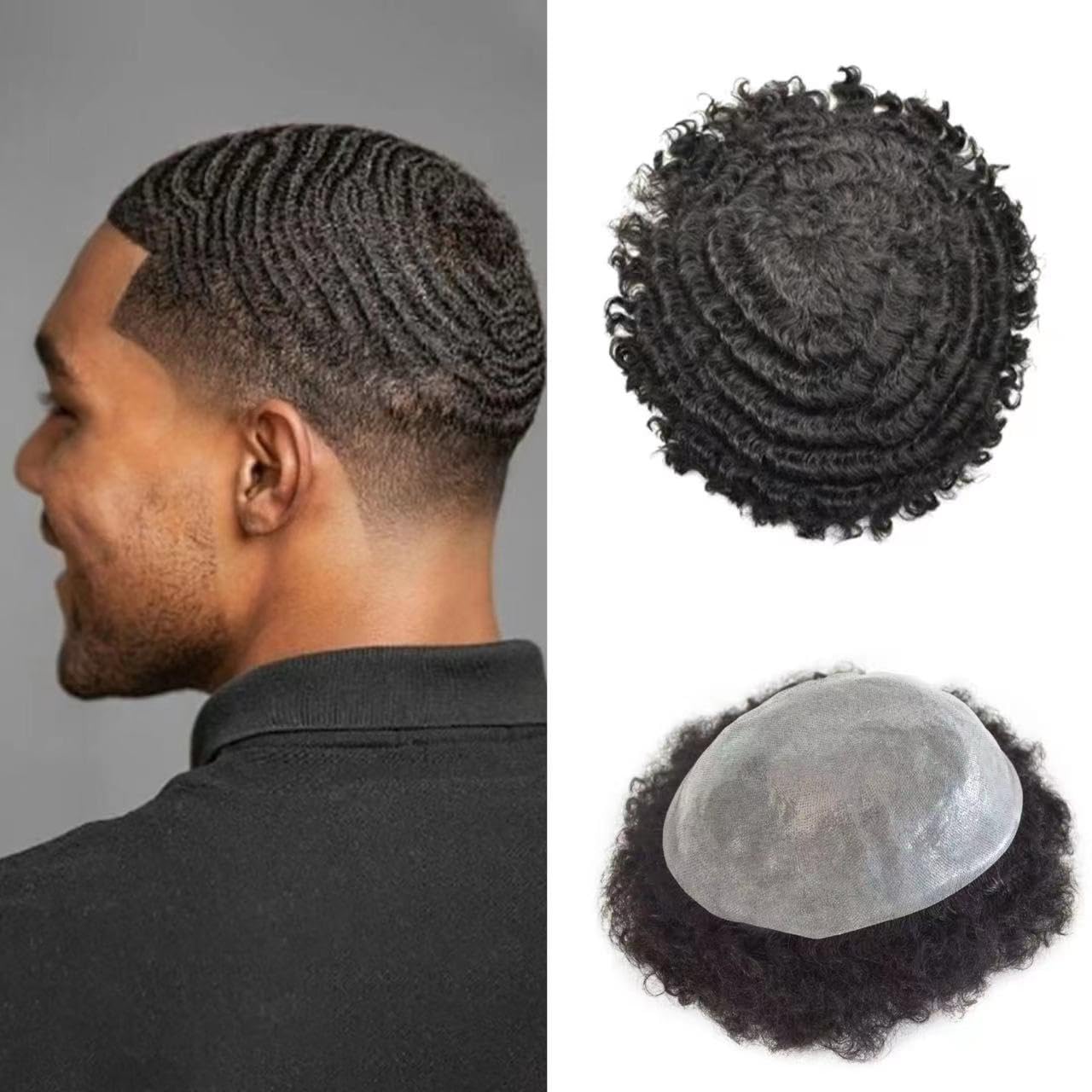 SINGA HAIR Afro Toupee For Black Men Human Hair Replacement System Units 0.12mm Durable Full Poly Skin Mens Hairpiece African American Mens Weave Hair Units