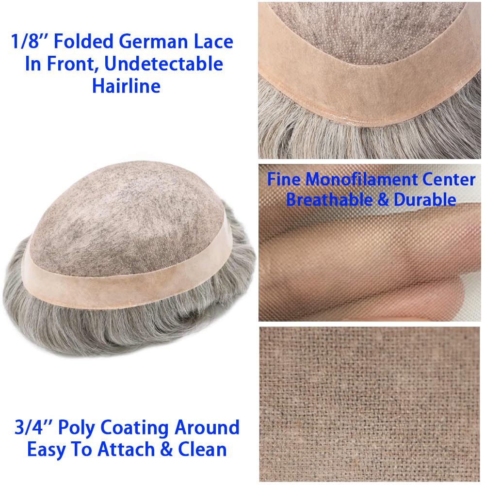 SINGA HAIR Hair System for Mens Hair Piece US STOCK Monofilament with PU Coating(NPU) Toupee Folded Lace Front Natural Hairline Mens Toupee