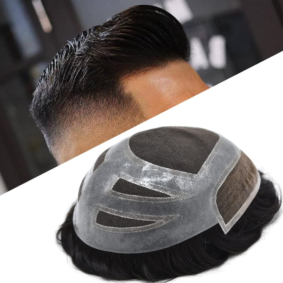 SINGA HAIR Mens Toupee Human Hair Pieces French Lace Front Poly Skin PU  Fine Mono Hairpiece Durable Hair Replacement System for Men