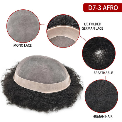 SINGA HAIR Afro Toupee for Black Men Real Human Hair Pieces Fine Monofilament with Poly Coated NPU Around Kinky Curly Man Weave Hair Units for Black Men