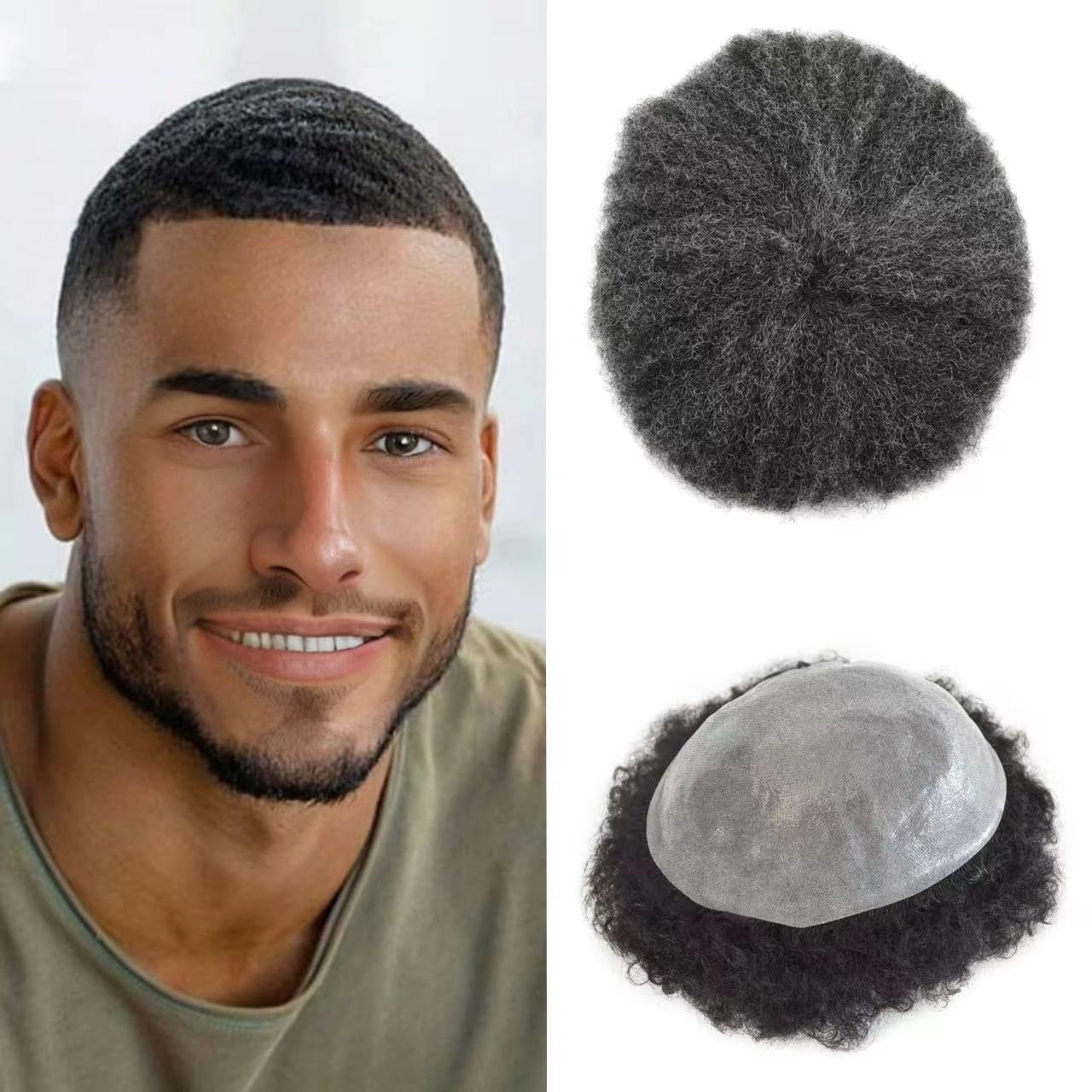 SINGA HAIR Afro Toupee For Black Men Human Hair Replacement System Units 0.12mm Durable Full Poly Skin Mens Hairpiece African American Mens Weave Hair Units