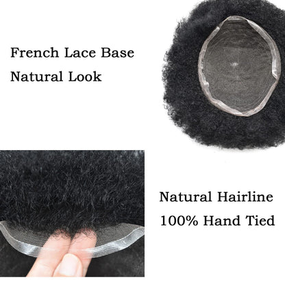 SINGA HAIR Afro Kinky Curly Hairpieces for Man Full French Lace Hair Units Mens Hairpiece Afro Brazilian Human Hair Replacement System for Men