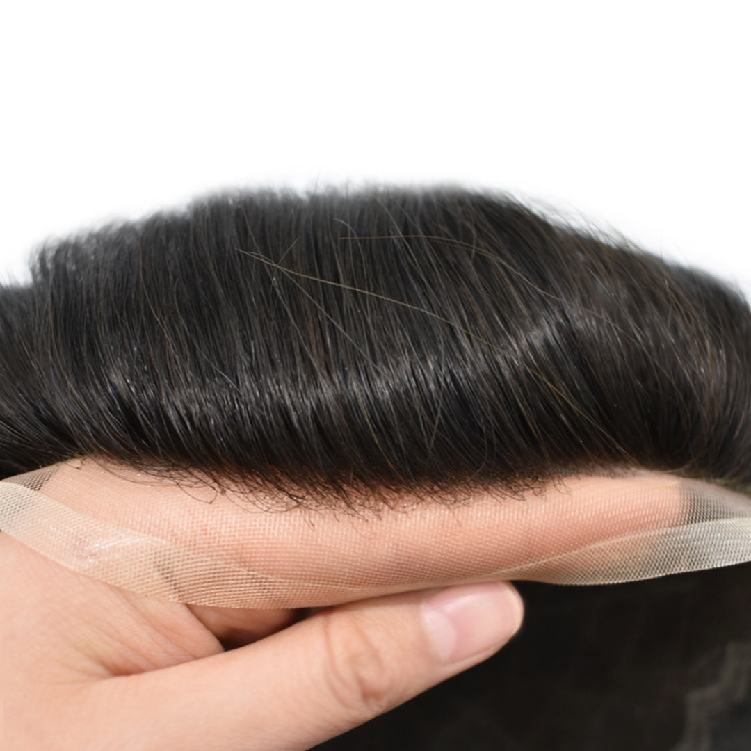 SINGA HAIR Hair System For Men Soft Welded Lace Base Front Human Hairpiece Bleached Knot Natural Hairline Hair System