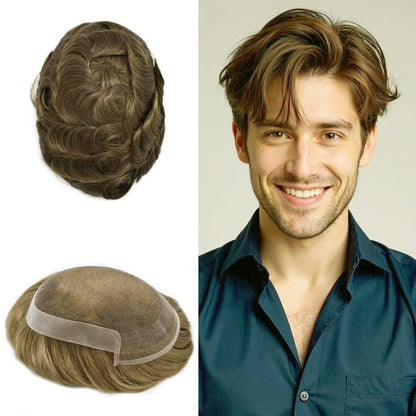 SINGA HAIR Toupee for Men Real Human Hair Piece French Lace Mens Hairpiece NPU Poly Coating Breathable Mens Toupee Hair Replacement System Natural Hairline
