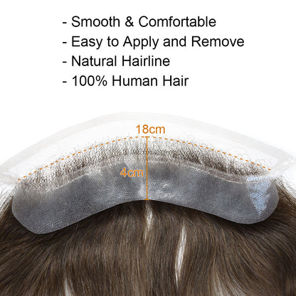 SINGA HAIR Human Hair Mens Frontal Hairpiece Forehead Hairline Toupee French Lace With PU Natural Hairline For Receding Hairline 4X18cm