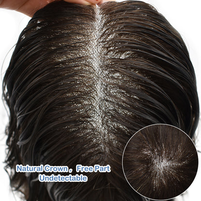 SINGA HAIR Mens Toupee Hair System 0.12mm Durable Full Poly Human Hair Piece for Men Full Skin Clear Poly Mens Toupee All V-looped Hairpiece For Men