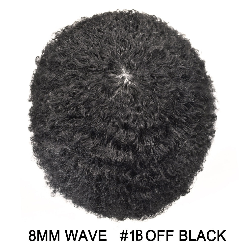 SINGA HAIR Mens Hair Unit Real Human Hair Afro Curl Toupee for Black Men Hand Tied Injected PU Breathable Kinky Curly African American Mens Wigs Hair Replacement System