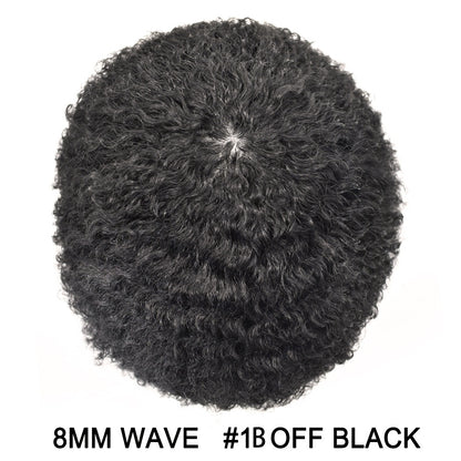 SINGA HAIR Mens Hair Unit Real Human Hair Afro Curl Toupee for Black Men Hand Tied Injected PU Breathable Kinky Curly African American Mens Wigs Hair Replacement System
