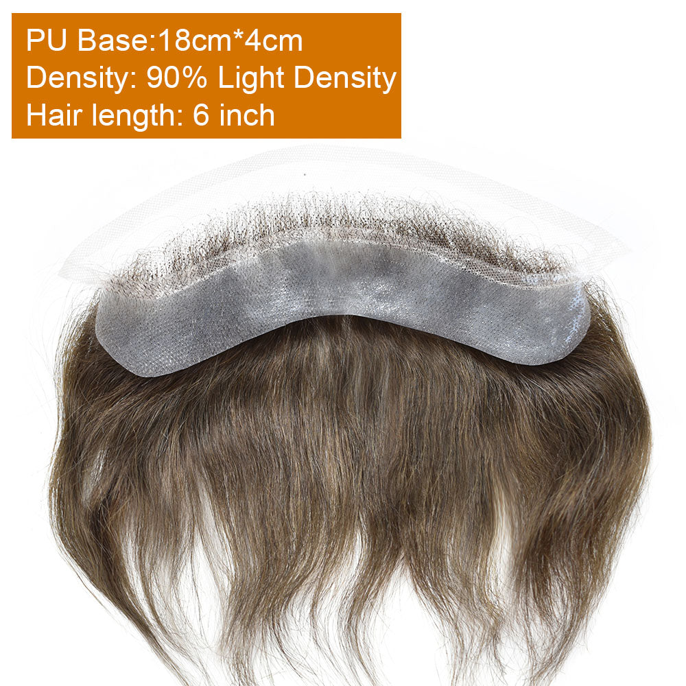 SINGA HAIR Human Hair Mens Frontal Hairpiece Forehead Hairline Toupee French Lace With PU Natural Hairline For Receding Hairline 4X18cm