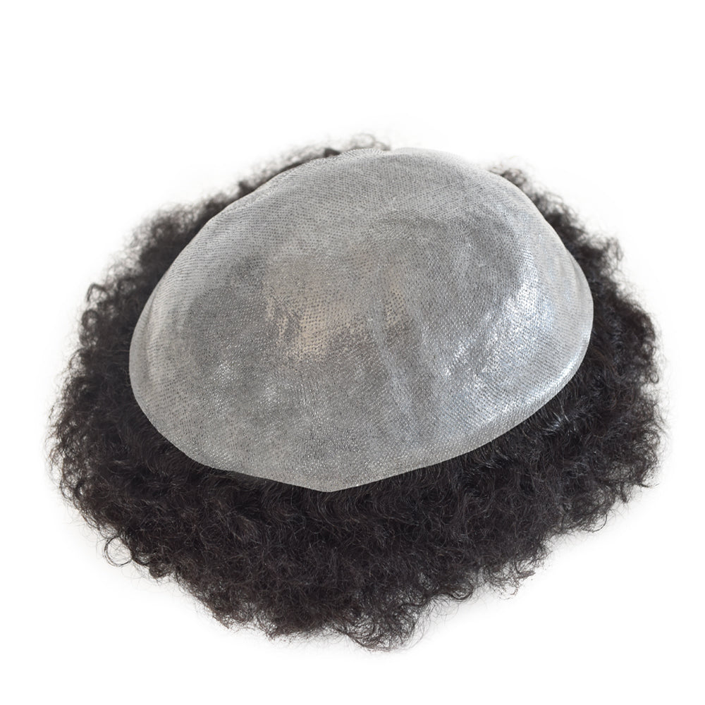 SINGA HAIR Afro Toupee For Black Men Human Hair Replacement System Units 0.12mm Durable Full Poly Skin Mens Hairpiece African American Mens Weave Hair Units