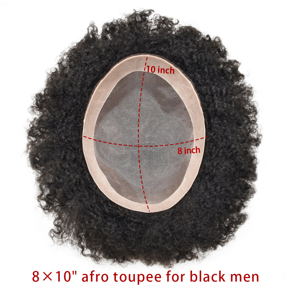 SINGA HAIR Afro Toupee for Black Men Real Human Hair Pieces Fine Monofilament with Poly Coated NPU Around Kinky Curly Man Weave Hair Units for Black Men
