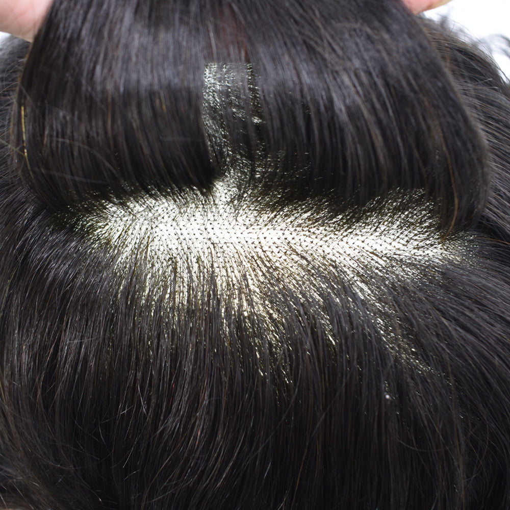 SINGA HAIR Mens Toupee Human Hair Piece Durable Fine Mono Lace Front with Poly NPU Around Natural Wig Hairpieces Human Hair Replacement System for Men