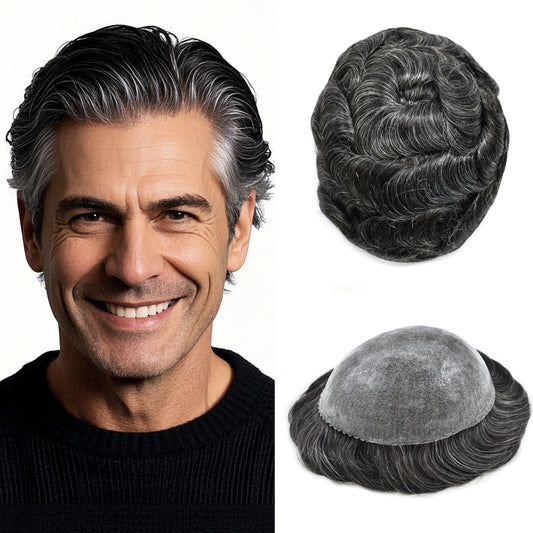 SINGA HAIR Men Hair System Full Poly 0.12mm Thickness Men Toupee Hairpieces Real Human Hairpiece For Men Full Poly Skin Mens Toupee Durable Men Hair Replacement