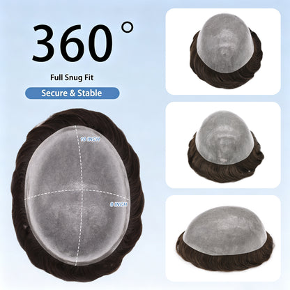 SINGA HAIR Mens Toupee Hair System 0.12mm Durable Full Poly Human Hair Piece for Men Full Skin Clear Poly Mens Toupee All V-looped Hairpiece For Men