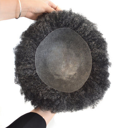SINGA HAIR Afro Toupee For Black Men Human Hair Replacement System Units 0.12mm Durable Full Poly Skin Mens Hairpiece African American Mens Weave Hair Units