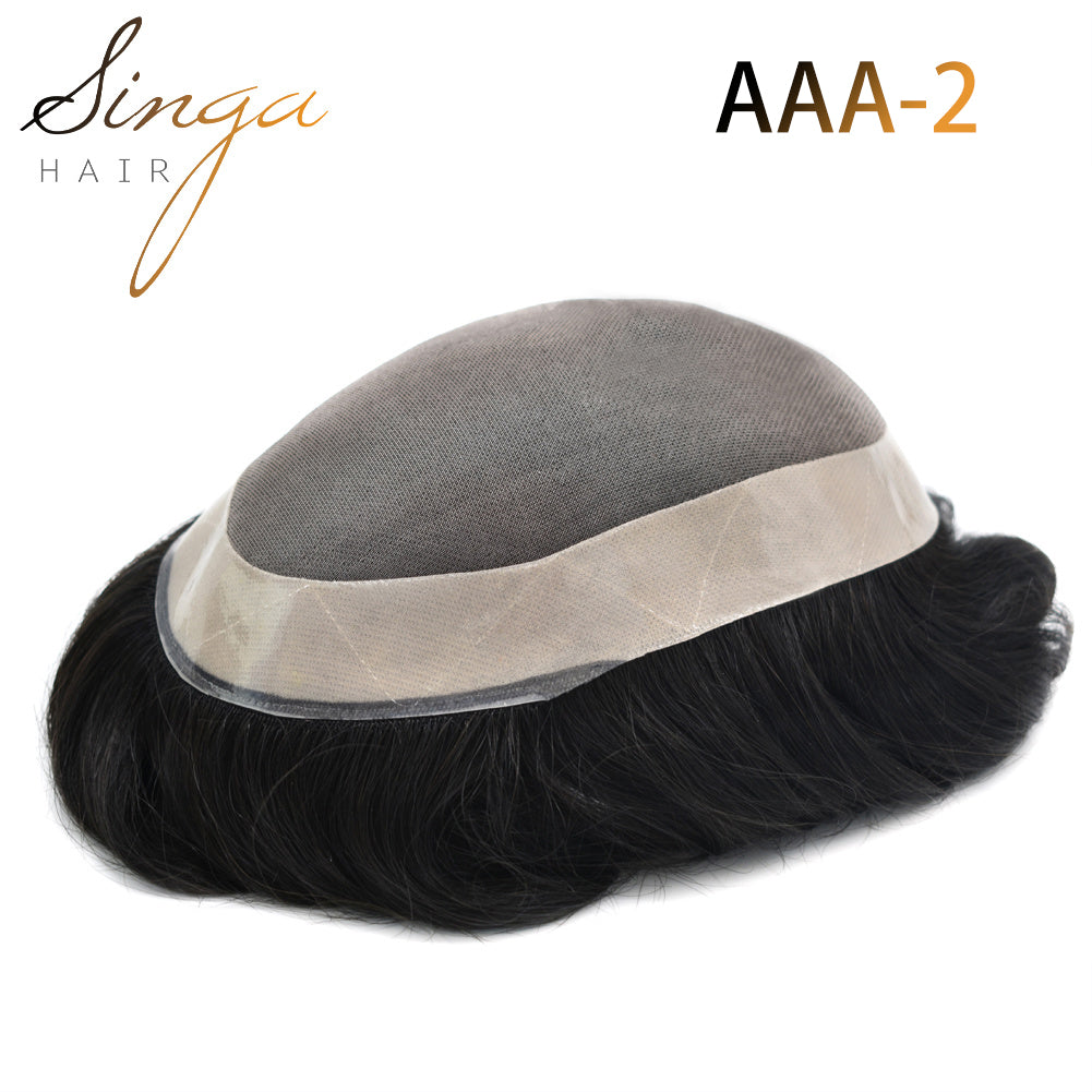 SINGA HAIR Hair System For Men Monofilament With NPU Around Lace Folded In The Very Front Hairpiece US Stock