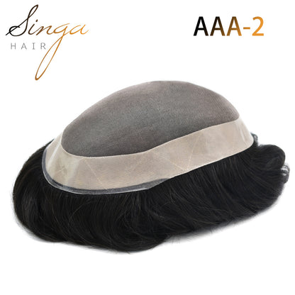 SINGA HAIR Hair System For Men Monofilament With NPU Around Lace Folded In The Very Front Hairpiece US Stock
