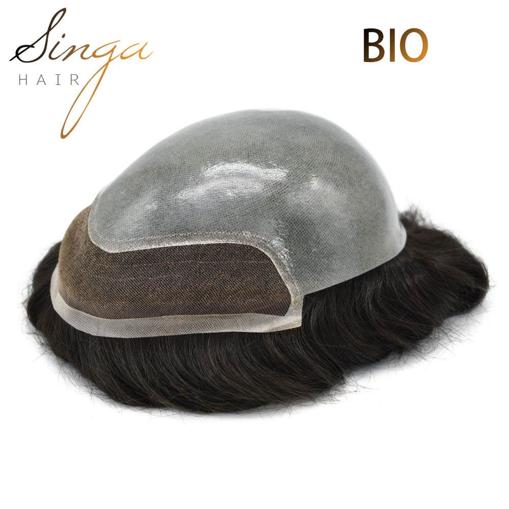 SINGA HAIR Toupee for Men Poly Skin Hair System Lace Front Hair Replacement System Hairpieces Bleached Knot