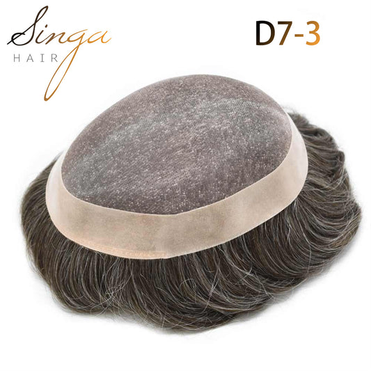 SINGA HAIR Hair System for Mens Hair Piece US STOCK Monofilament with PU Coating(NPU) Toupee Folded Lace Front Natural Hairline Mens Toupee