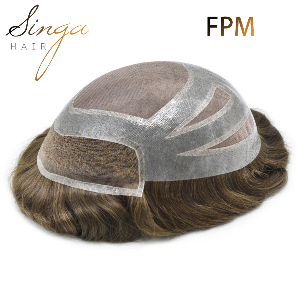 SINGA HAIR Fine Mono Mens Hair Pieces French Lace Front Men Toupee Poly Skin Hair Replacement System for Men