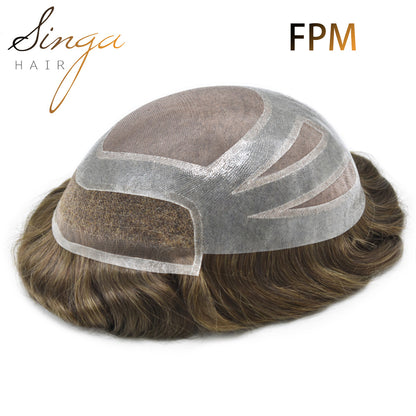 SINGA HAIR Fine Mono Mens Hair Pieces French Lace Front Men Toupee Poly Skin Hair Replacement System for Men