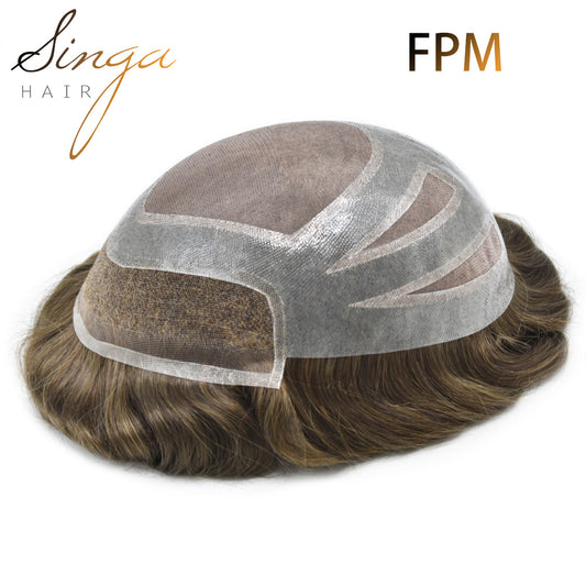 SINGA HAIR Fine Mono Mens Hair Pieces French Lace Front Men Toupee Poly Skin Hair Replacement System for Men