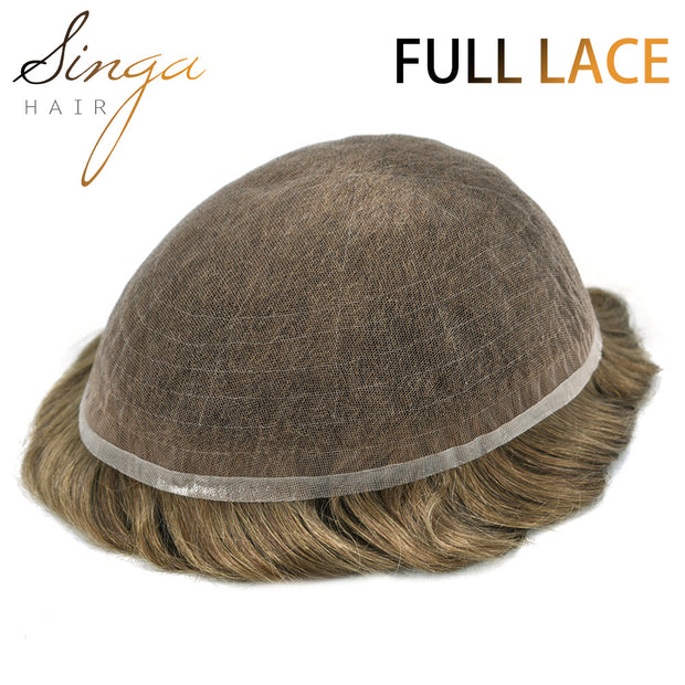 SINGA HAIR Mens Toupee Full French Lace Hair Replacement System Real Human Hair Hair Pieces Breathable Bleached Knot Hairpiece for Mens Natural Hairline