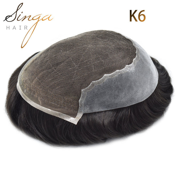 SINGA HAIR Mens Real Human Hair Replacement System Swiss Lace Toupee For Men Hairpiece Breathable Bleached Knot Natural Hairline