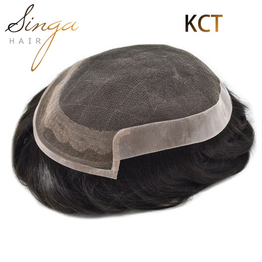 SINGA HAIR Toupee for Men Real Human Hair Piece French Lace Mens Hairpiece NPU Poly Coating Breathable Mens Toupee Hair Replacement System Natural Hairline