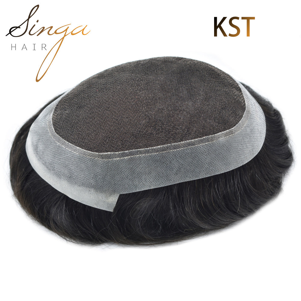 SINGA HAIR US Stock Human Hairpiece French Lace Mens Toupee Poly Skin Around Mens Hair System