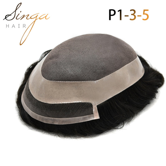 SINGA HAIR Mens Toupee Human Hair Piece Durable Fine Mono Lace Front with Poly NPU Around Natural Wig Hairpieces Human Hair Replacement System for Men