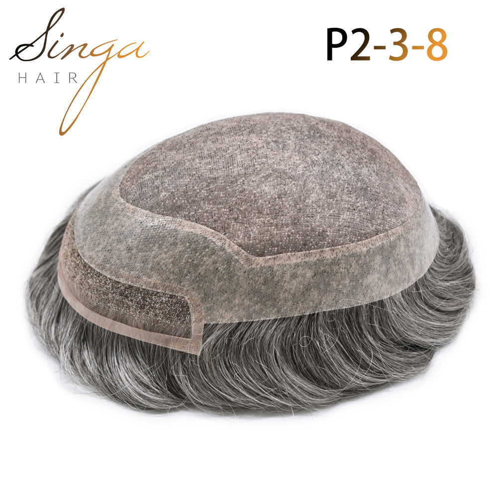 SINGA HAIR Mens Toupee Hair Pieces Lace Front Hair Unit Durable Fine Monofilament Hair Systems For Men Bleached Knots Natural Hairline