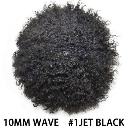 SINGA HAIR Mens Hair Unit Real Human Hair Afro Curl Toupee for Black Men Hand Tied Injected PU Breathable Kinky Curly African American Mens Wigs Hair Replacement System